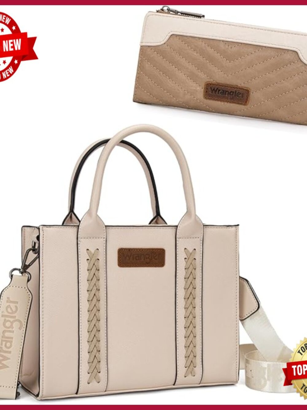 Whipstitch Tote Bag With Slim Wallet Set, Western Flair Design